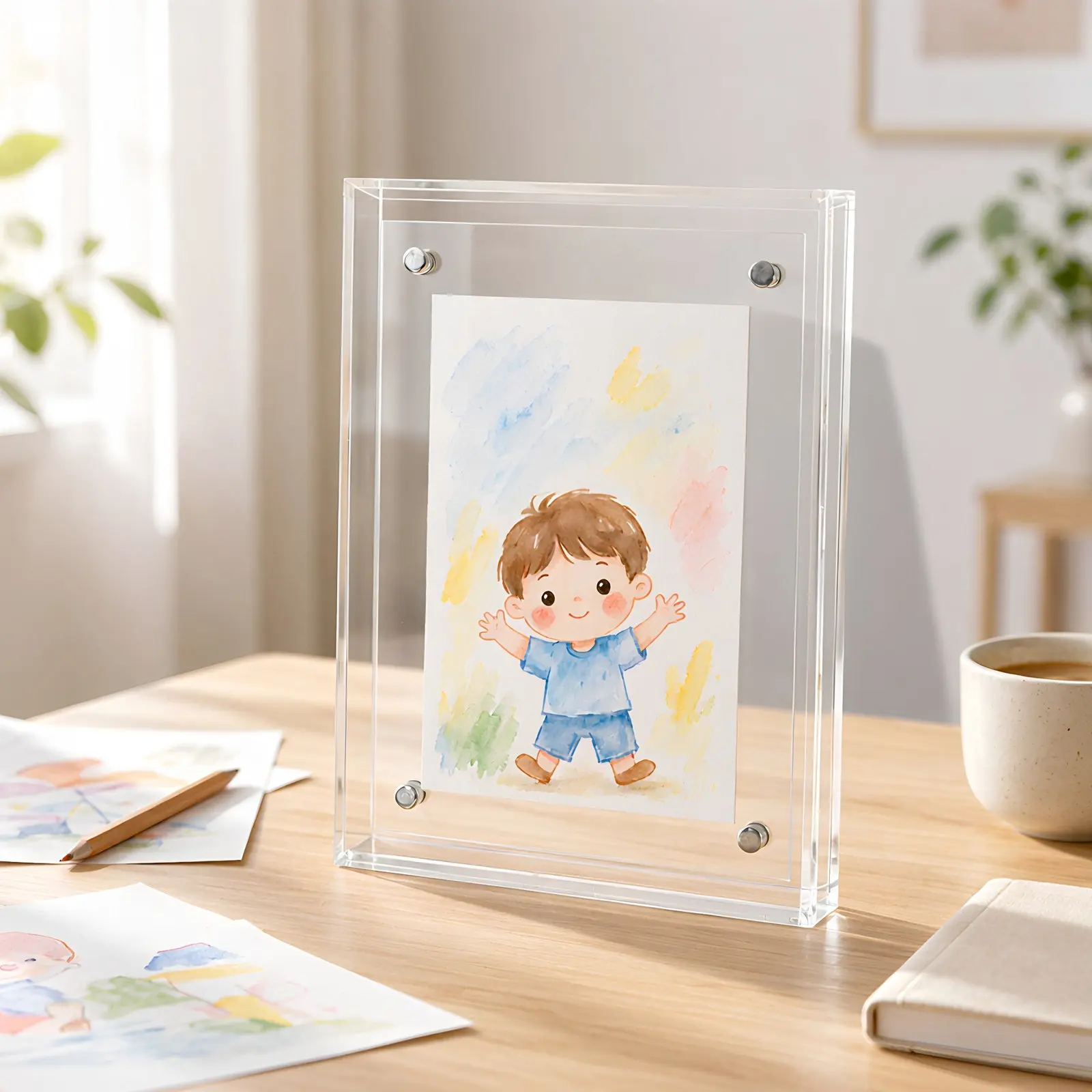 Acrylic Floating Photo Frame Double Sided Neon Transparent Picture Frame 8x6 for Wall Mount Desktop Display Acrylic Picture