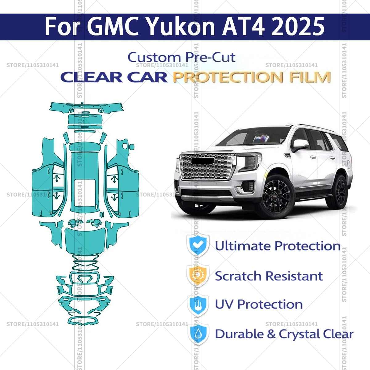 

Защитная пленка PPF для полной оклейки кузова GMC Yukon AT4 2025 года (готовая к установке)
