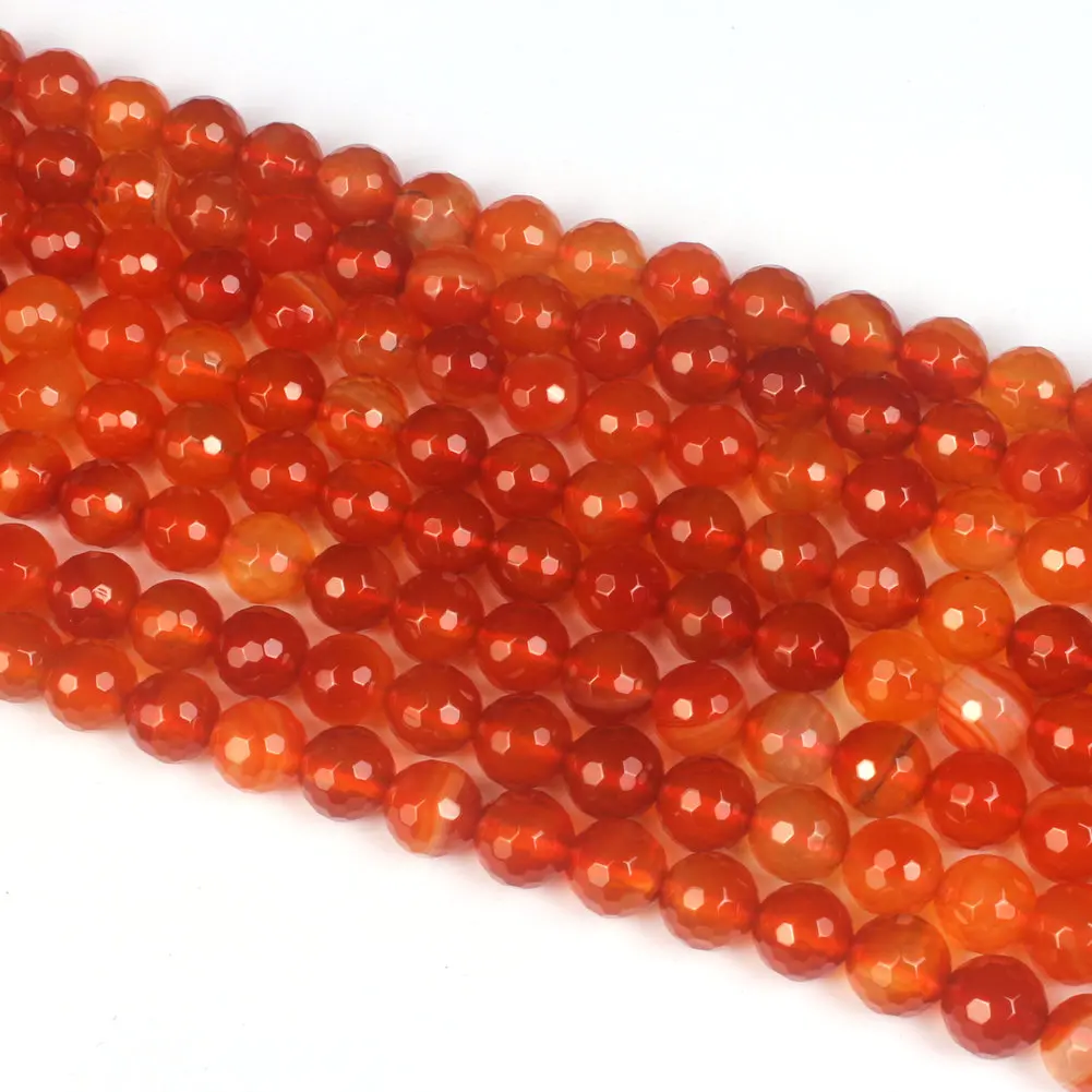 Natural Agate  128cut Faceted Carnelian Round Gemstone Loose Beads 4 6 8 10 mm For Necklace Bracelet DIY Jewelry Making