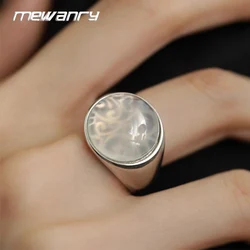 Mewanry Silver Color Round Jade Rings For Women Girls Fashion Minimalist Classic Temperament Elegant Engagement Jewelry Gifts