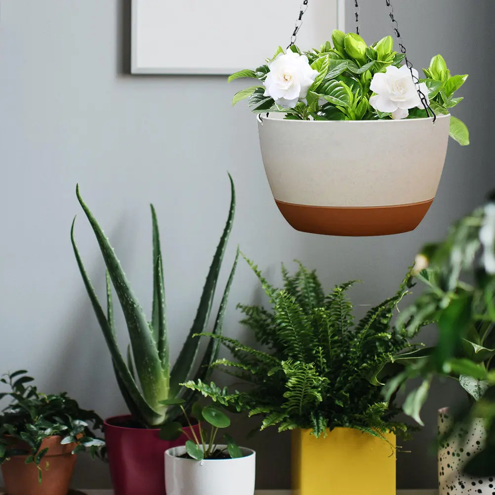 

2Sets Hanging Flower Basket Stylish Plastic Hanging Planter for Ferns Succulents Indoor Outdoor Balcony Courtyard Decorative
