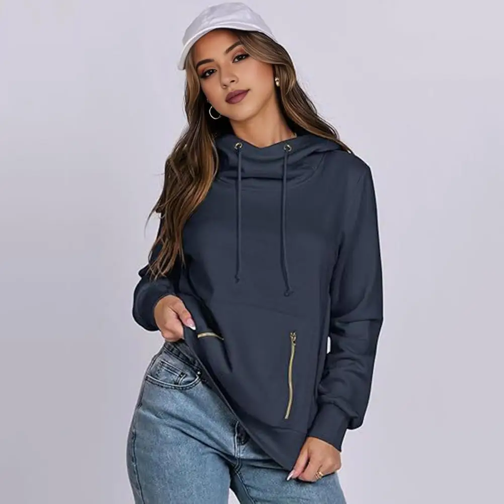 

Cozy Winter Hoodie Warm Hoodie Stylish Winter Hoodie with Zipper Pockets Drawstring Elastic Cuff Long Sleeves Pullover for Women