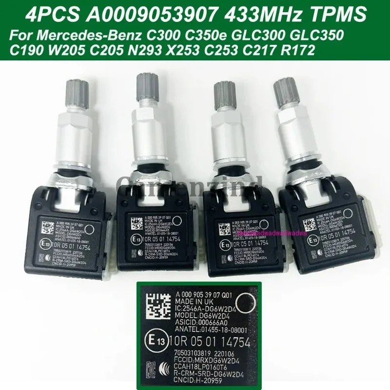 

4PCS TPMS Tire pressure sensor A0009053907 0009053907 433MHz For Mercedes-Benz C190 W205 C205 N293 X253 C253 C217 R172 C300
