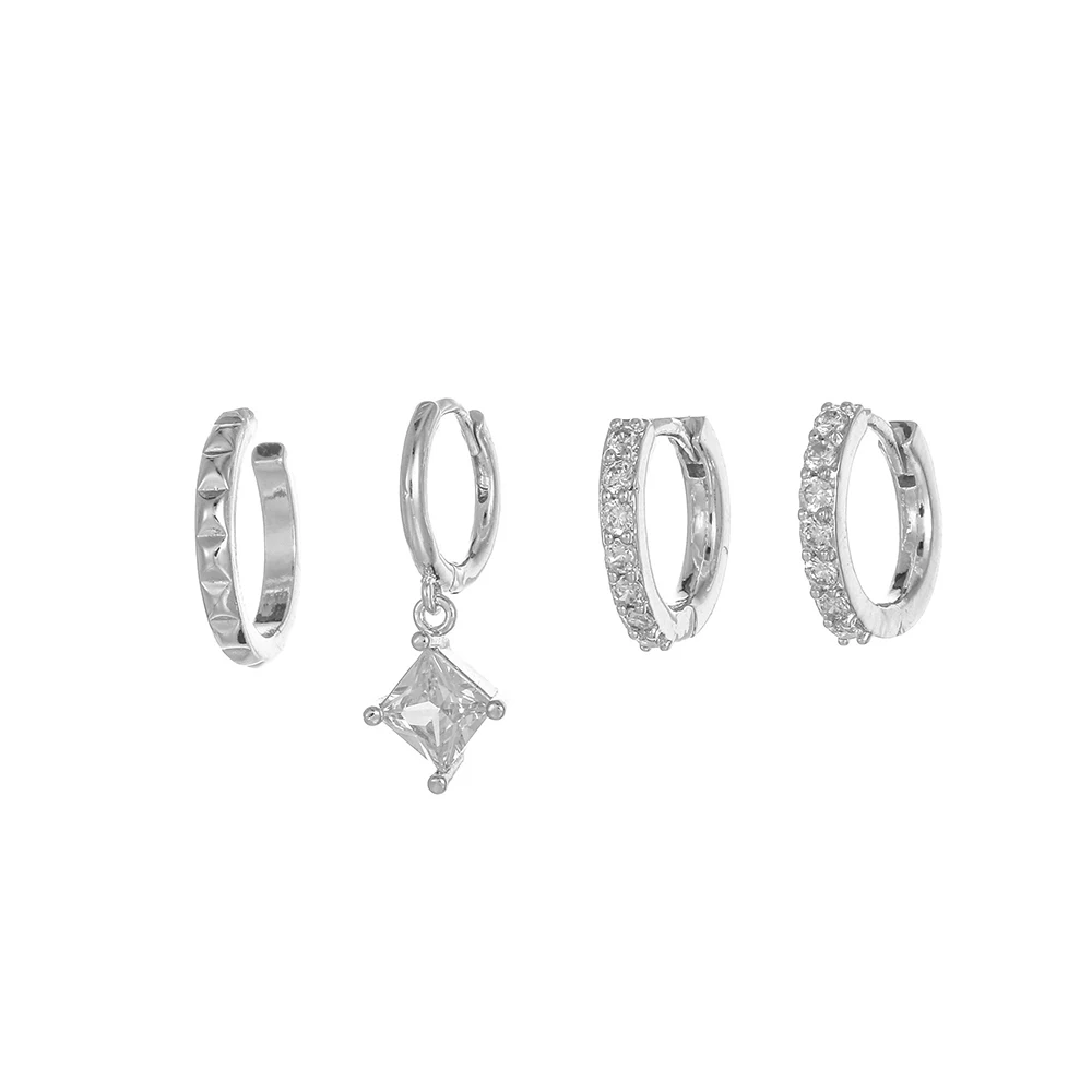 

Silver Plated Clear Square CZ Mini Huggie Hoop Earring Set Stackable Multi Piercing Jewelry Gift for Women