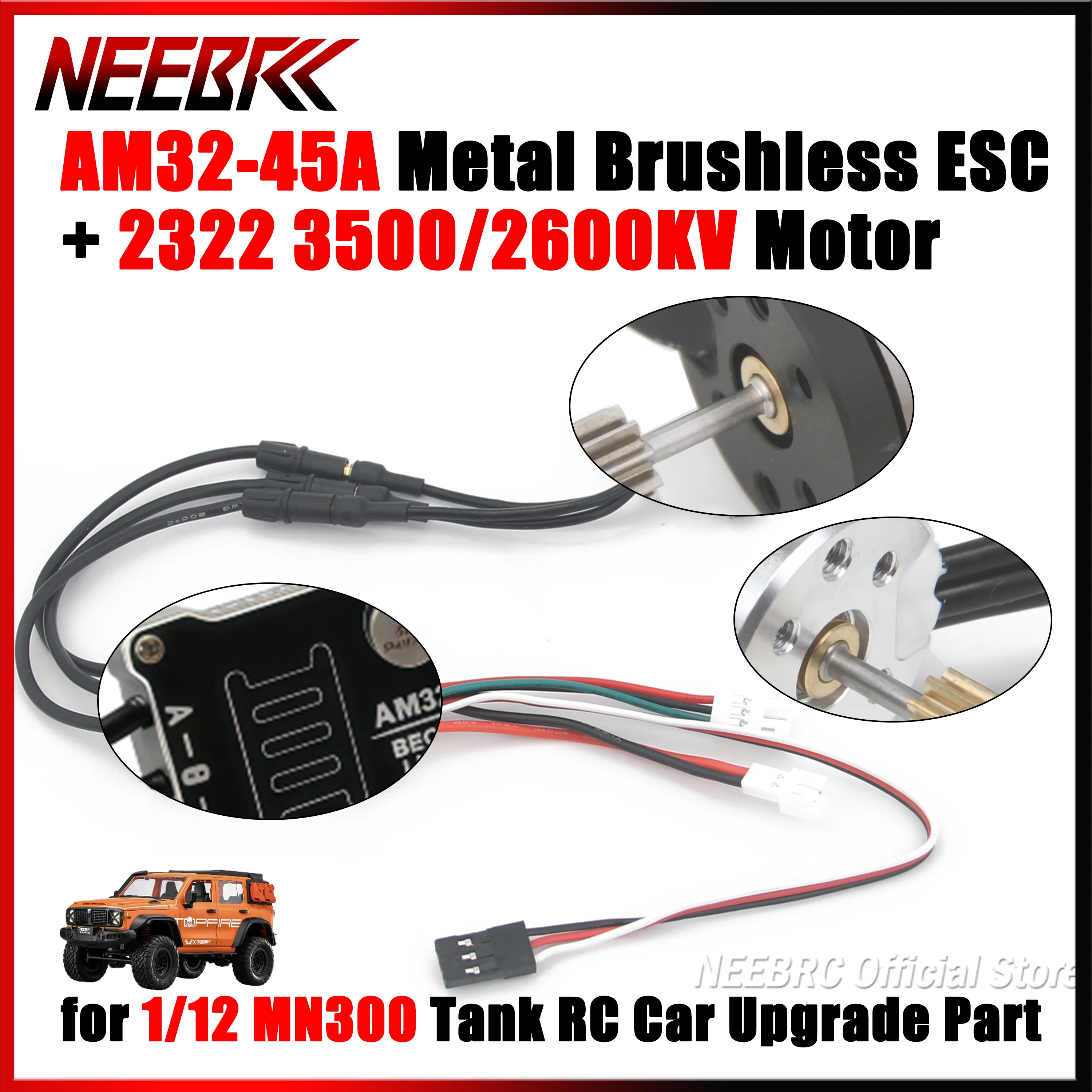 NEEBRC 2322 2600KV 3500KV Outrunner Brushless Motor AM32 45A Metal ESC for 1/12 MN300 RC Tank Car Model Upgrade Vehicle Parts