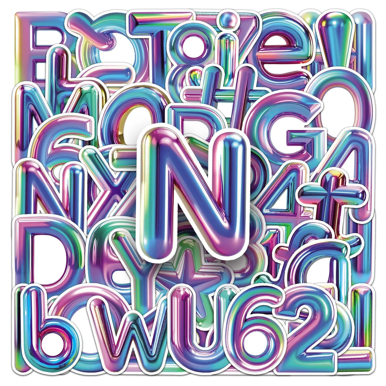 50er-Pack 3D Lebendige Farbige Buchstaben & Zahlen Graffiti-Aufkleber Dekorative Sticker für Handyhülle Laptop Skateboard Gepäck Notizbuch