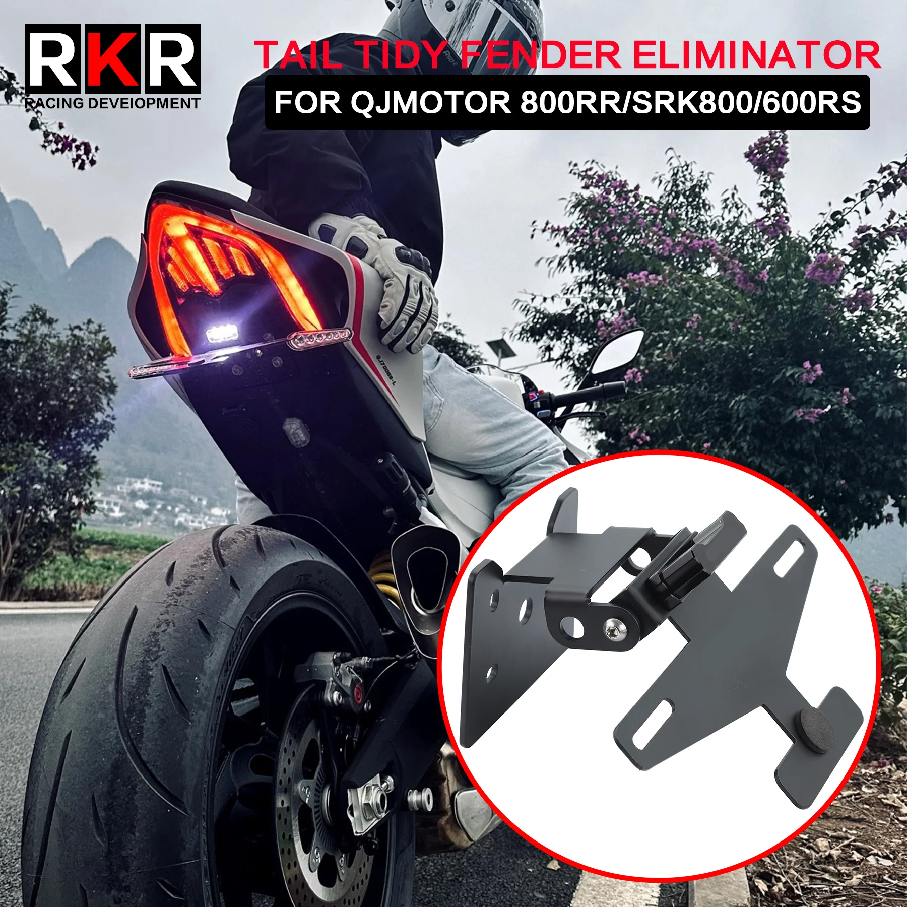 

Motorcycle Foldable License Plate Holder Tail Eliminator with LED Accessories FOR QJMOTOR 800RR SRK800 SRK 800 RR RR800 600RS