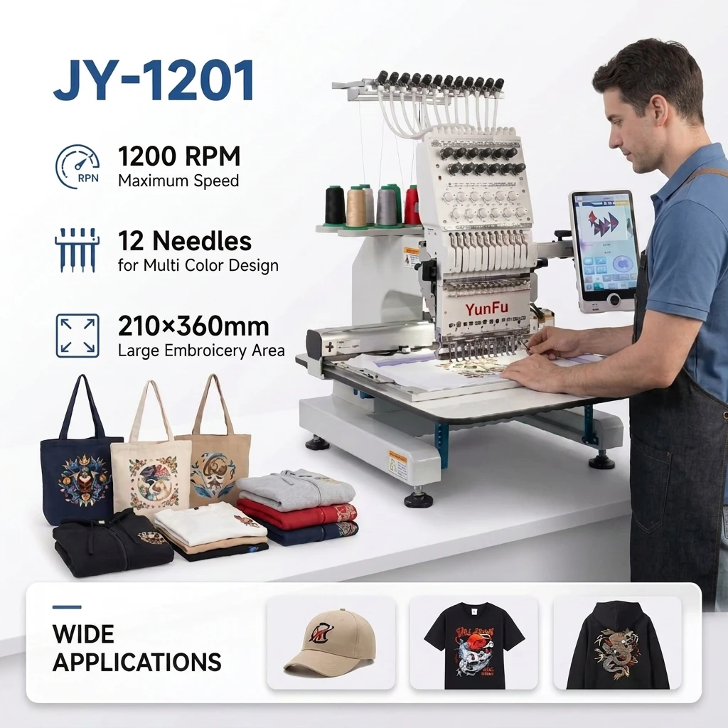Easy Operation 1 Head 12 Needle Computerized Embroidery Machine 1200 RPM Home Use Commercial