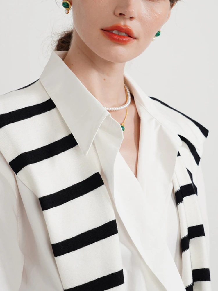 クラシックストライプショルダーラップウールブレンドニットカーディガンオフィスエアコンスカーフ多機能長方形スカーフ