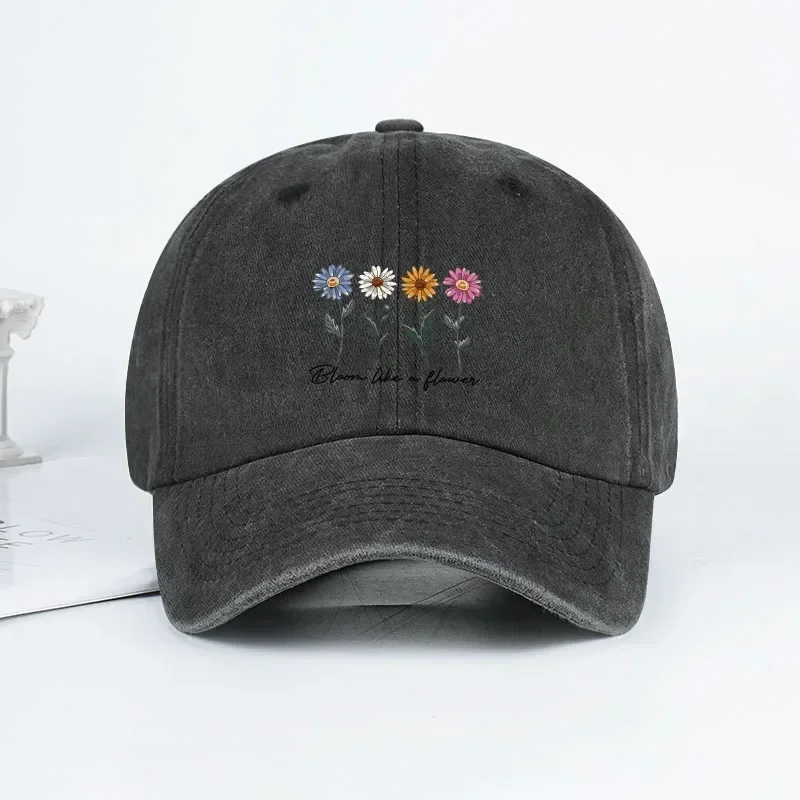 

Vintage Washed Daisy Baseball Cap – Unisex “Flowers in Bloom” Letter Print Dad Cap – Outdoor Travel & Casual Sun Hat