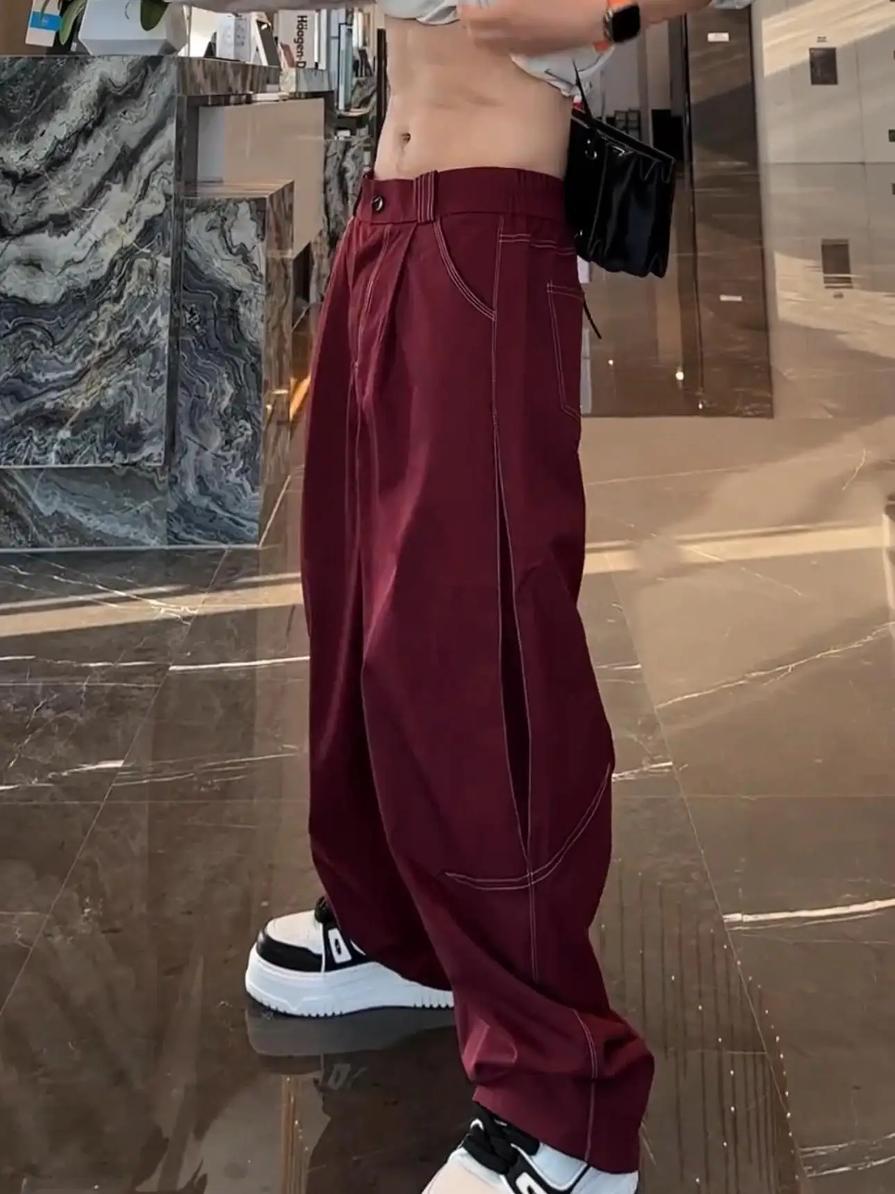 

Spring Autumn Men's Casual Pants Wide Leg Knife Cut Loose Waist Elastic Structure Faionable High Waist Long Pants