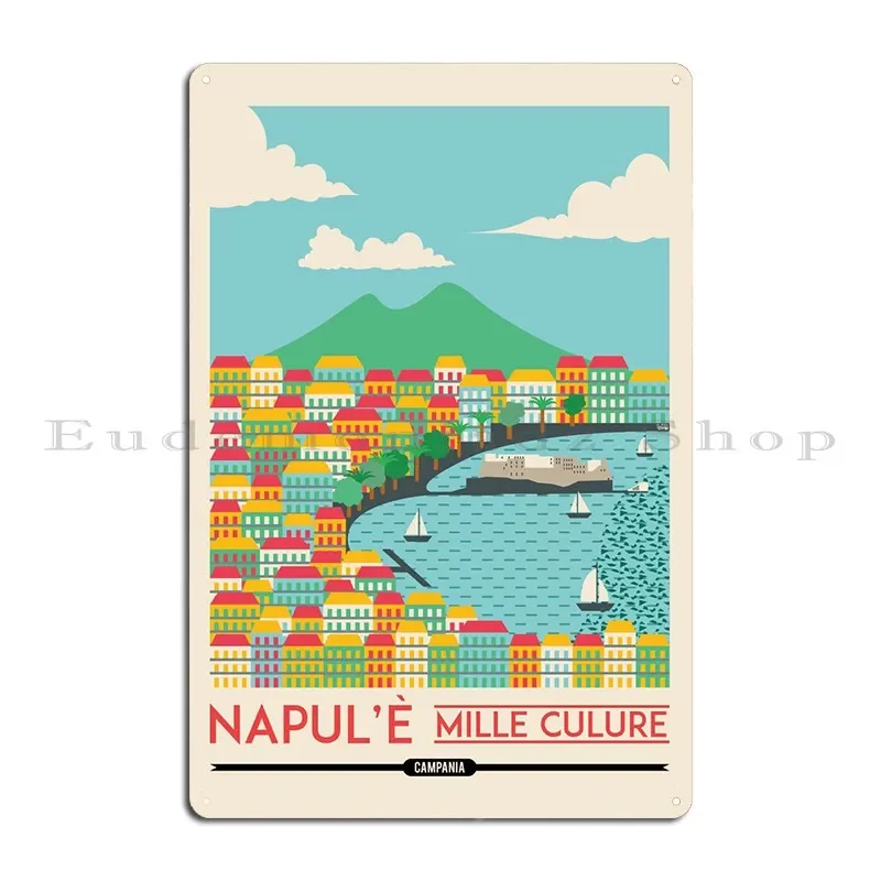 Naples Artwork Stunning Italian Cityscape Historic Naples Wall Art Coastal Italy Decor Metal Wall Decor Retro Tin Sign Poster