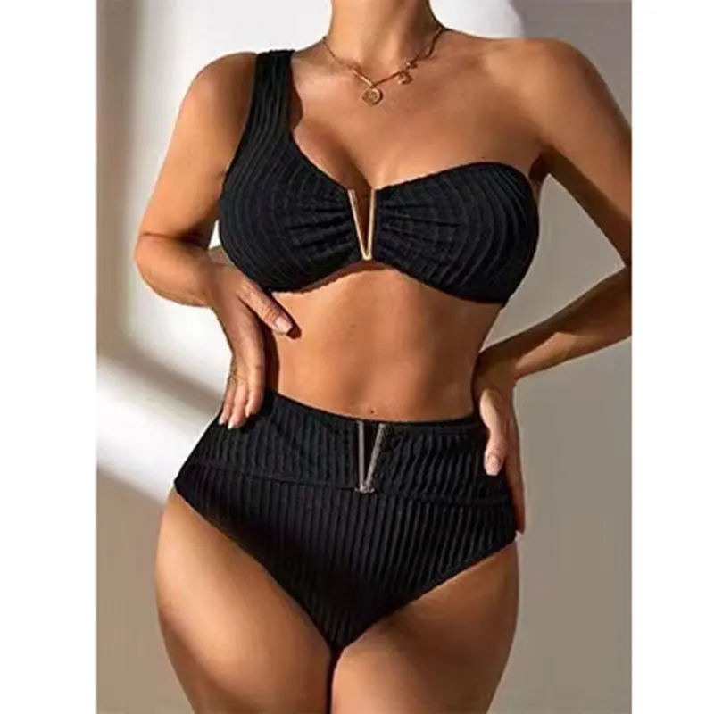 New White Bikinis Two Pieces Swimsuit Women One Shoulder Swimwear Beach Wear High Waist Bathing Suits Brazilian Bikini Set2025