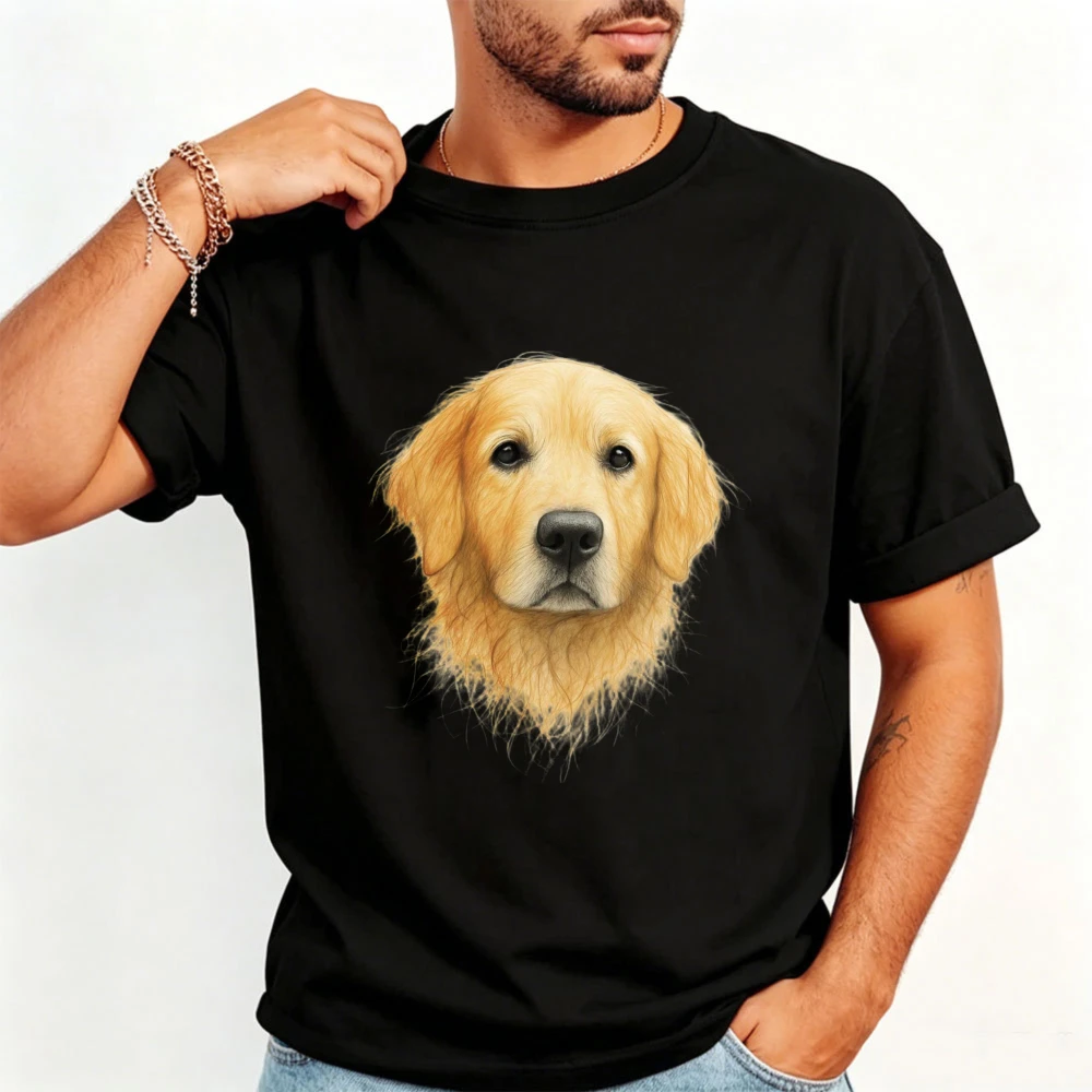 Golden Retriever Face Shirt Funny Dog Lover Cotton Tee Realistic Pet Shirt Fashion Golden Retriever Mom Sweatshirt Cotton Tops