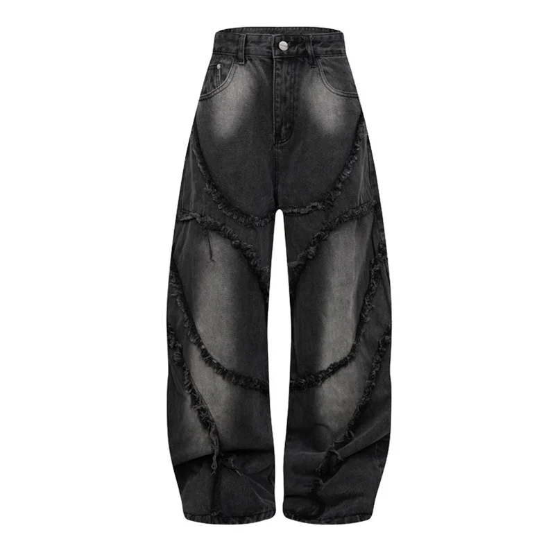 

Vintage Hip Hop Casual Jeans Pants Streetwear Harakuju Black Denim Trousers For Male Patchwork