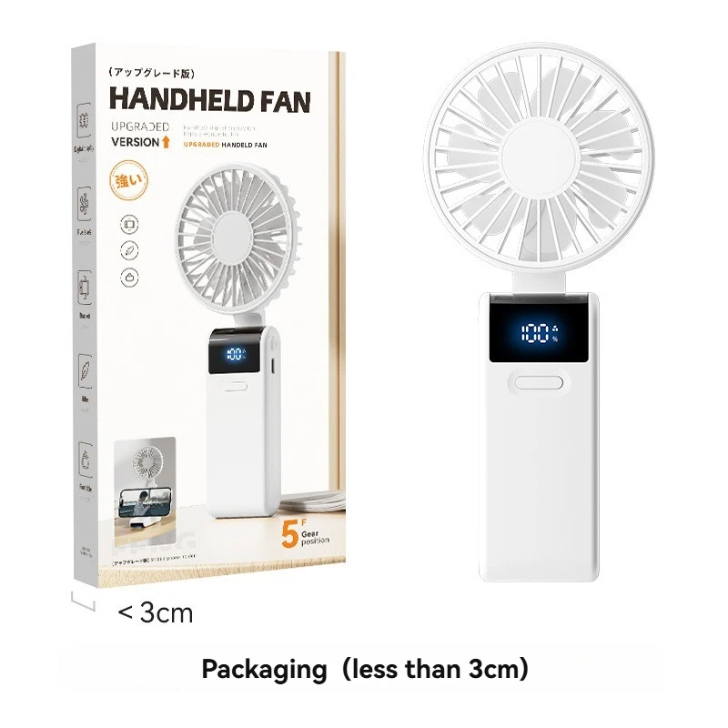 "مروحة 2025 الذكية فائقة النحافة (3 سم) - مروحة رقبة قابلة للطي متعددة الاستخدامات مع حامل مدمج، بطارية 2000 مللي أمبير لتبريد خارجي/داخلي وقوي"