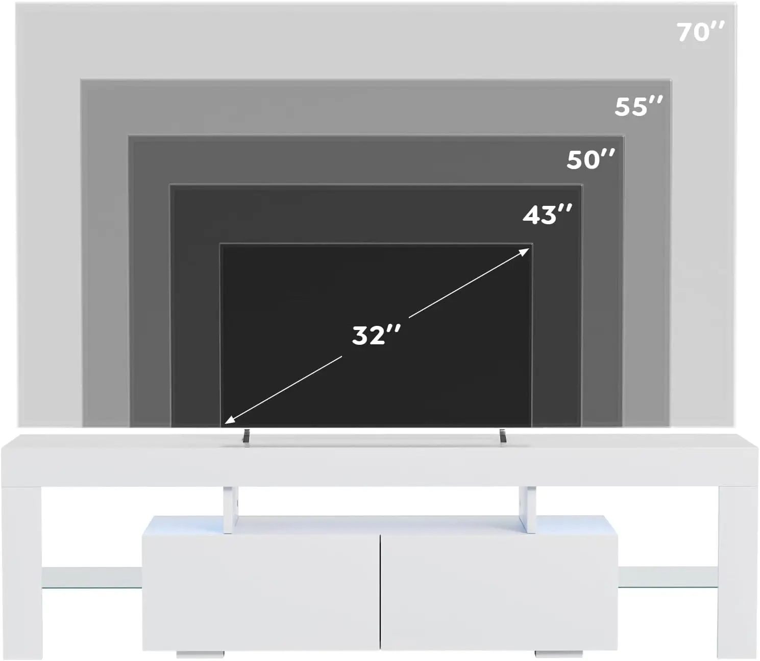 TV Stand com luzes LED, mesa console prateleira aberta, mesa de armazenamento, moderno Media Center, 1 gaveta e controle remoto