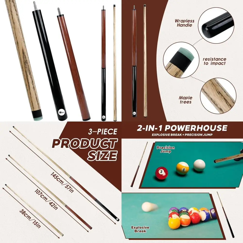 

Мощный 3-секционный кий для пула с весом 19 унций, жестким бакелитовым наконечником 14 мм и турбо-соединениями