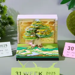 3D Memo Pads Paper Art Beautiful Sakura Tree House 3D Notepad Calendar 2025 Creative Table Calender Desk Accessories Novel Gifts