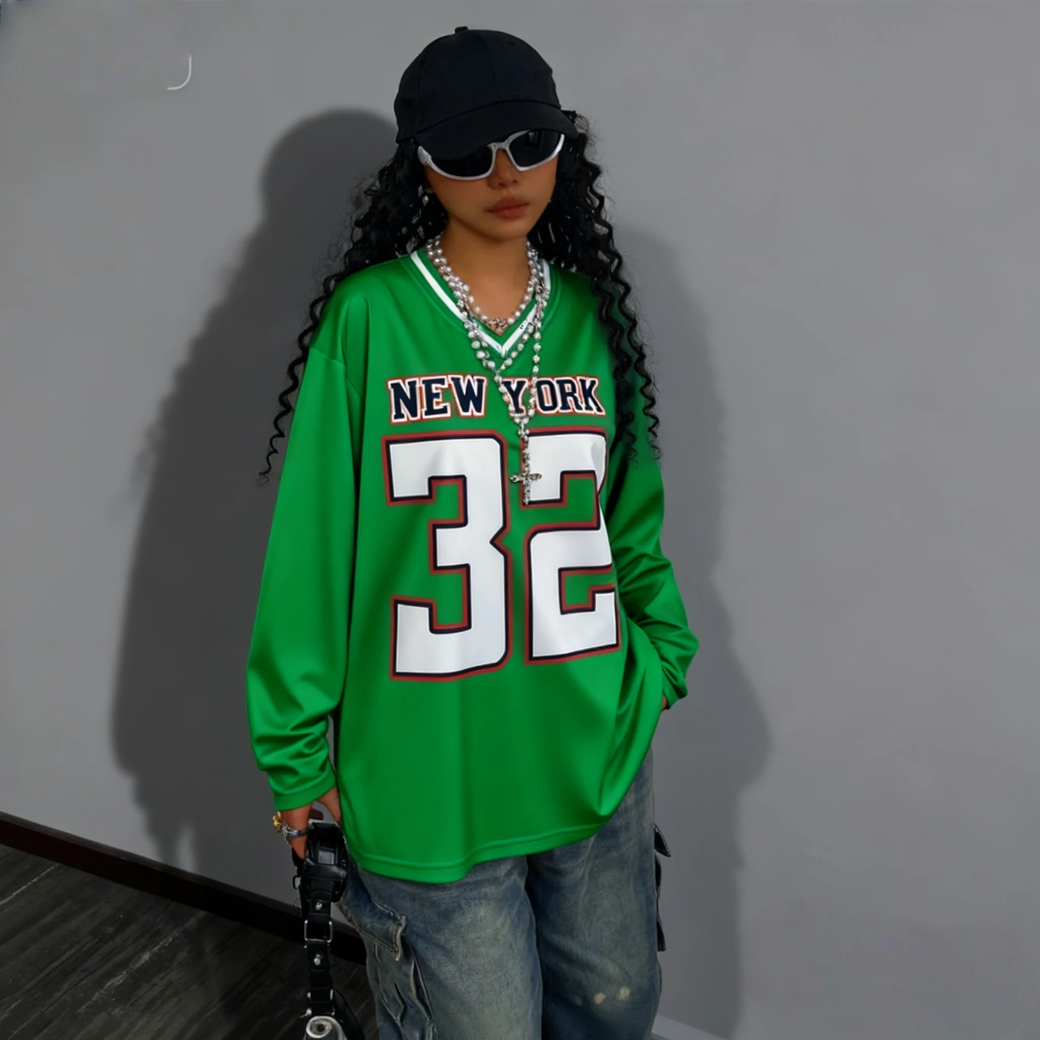 

Hot Spring and Autumn American Street New York Oversized Shirt Women's Y2K Long Sleeve T-shirt 3D Trendy T-shirt Sports Fashion