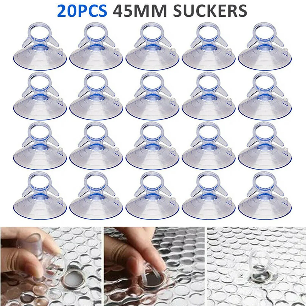 Convenient Suction Cup Hooks, Long lasting Durability, Best for Fixing Car Curtains, 20 PCS Clear Plastic Suction Cups