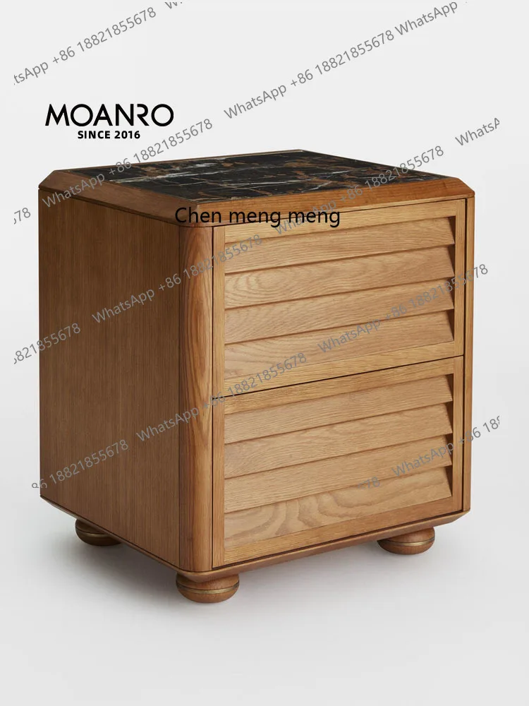 

Bedside Table Maillard Solid Wood Cream Vintage Small Side Cabinet Walnut Marble