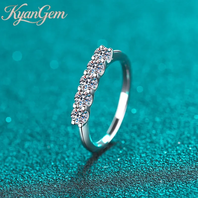 KyanGem Platinum PT950 Inlaid Diamond Women's Proposal band Tail Ring, Simple 0.5 Carat Moissanite Row Ring