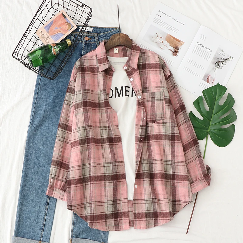 Fine Loose Design Plaid Shirts Women 2024 Autumn New Womens Tops Casual Long Sleeve Blouse Lady Checkered Clothes Blusas