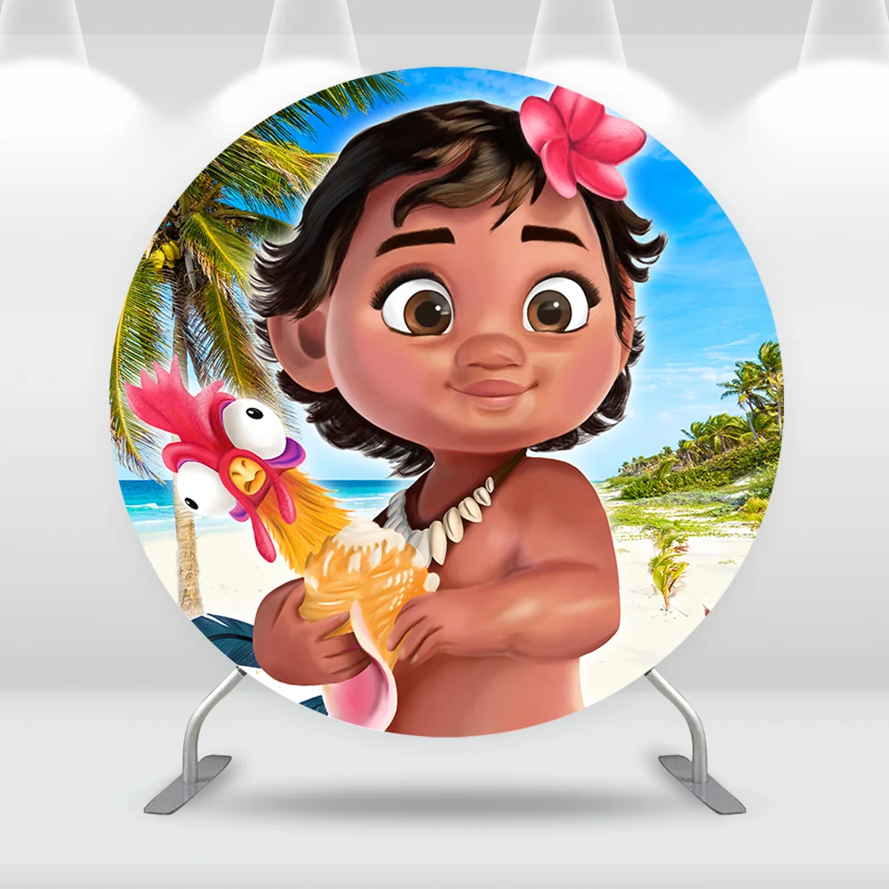 Moana Birthday Round Backdrop Cover Children Party Supplies Newborn Baby Shower Circle Background Photography Cylinder Covers