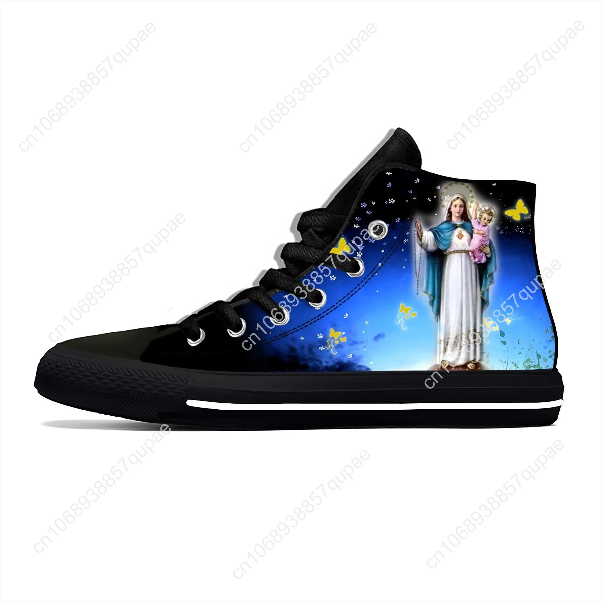 Hot Mexican Mother Guadalupe Virgin Mary Catholic Casual Cloth Shoes High Top Lightweight Breathable 3D Print Men Women Sneakers