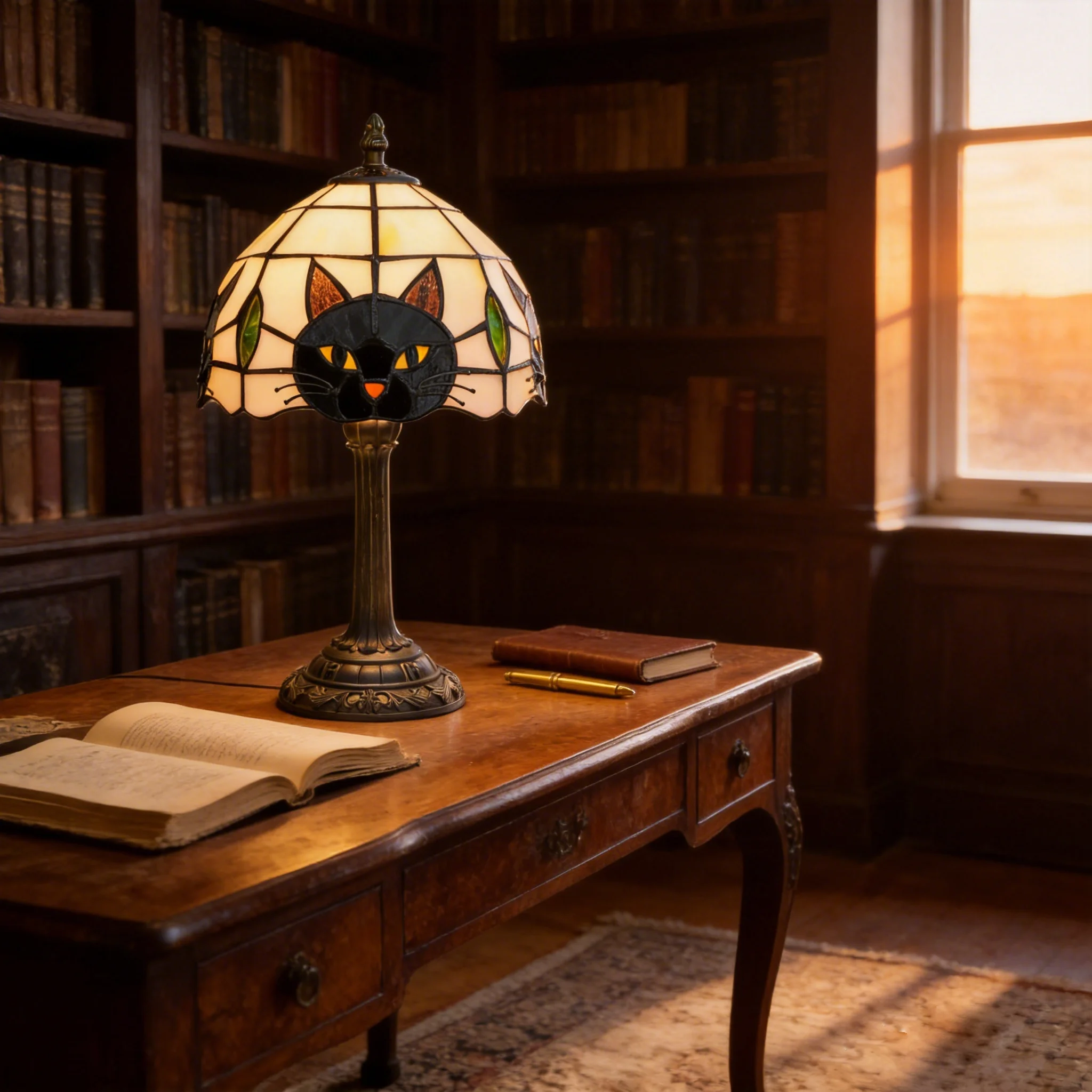 Halloween Tiffany Style Cute Black Cat Stained Glass Table Lamp Bedroom Bedside Living Room Decoration Desk Lamp Christmas Gift
