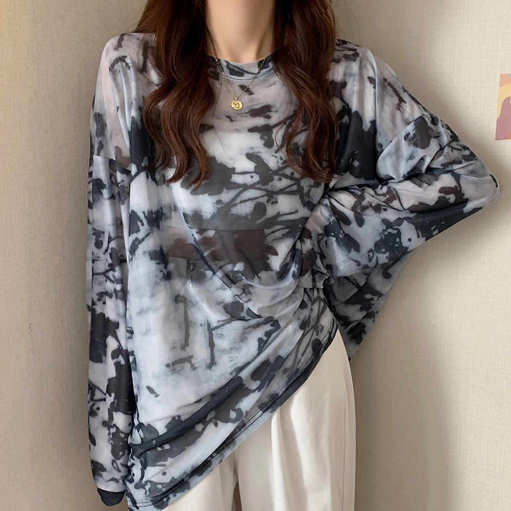 عطلة الشاطئ التعادل مصبوغ تي شيرت بلوزة الحرير الجليد طفيف تمتد النسيج الشفاف عطلة ارتداء طول منتظم #3