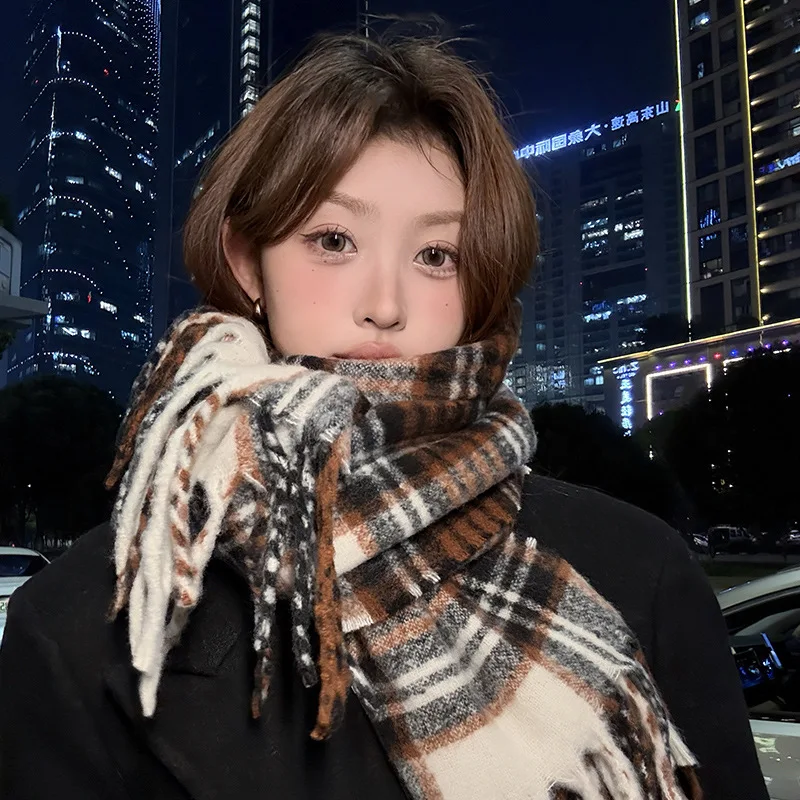 الأرجواني منقوشة وشاح المرأة الخريف والشتاء الغلاف الجوي الكوري سميكة ومحفوظة الدافئة الراقية وشاح شال المد