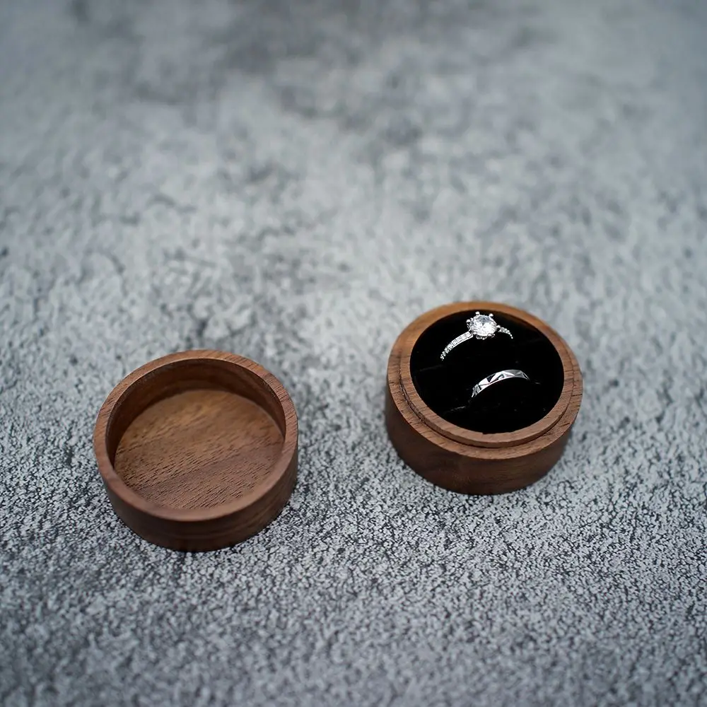 

Round Wooden Proposal Wedding Gift Jewelry Box Earrings Organizer Presentation Box Ring Bearer Box Storage Box Ring Box