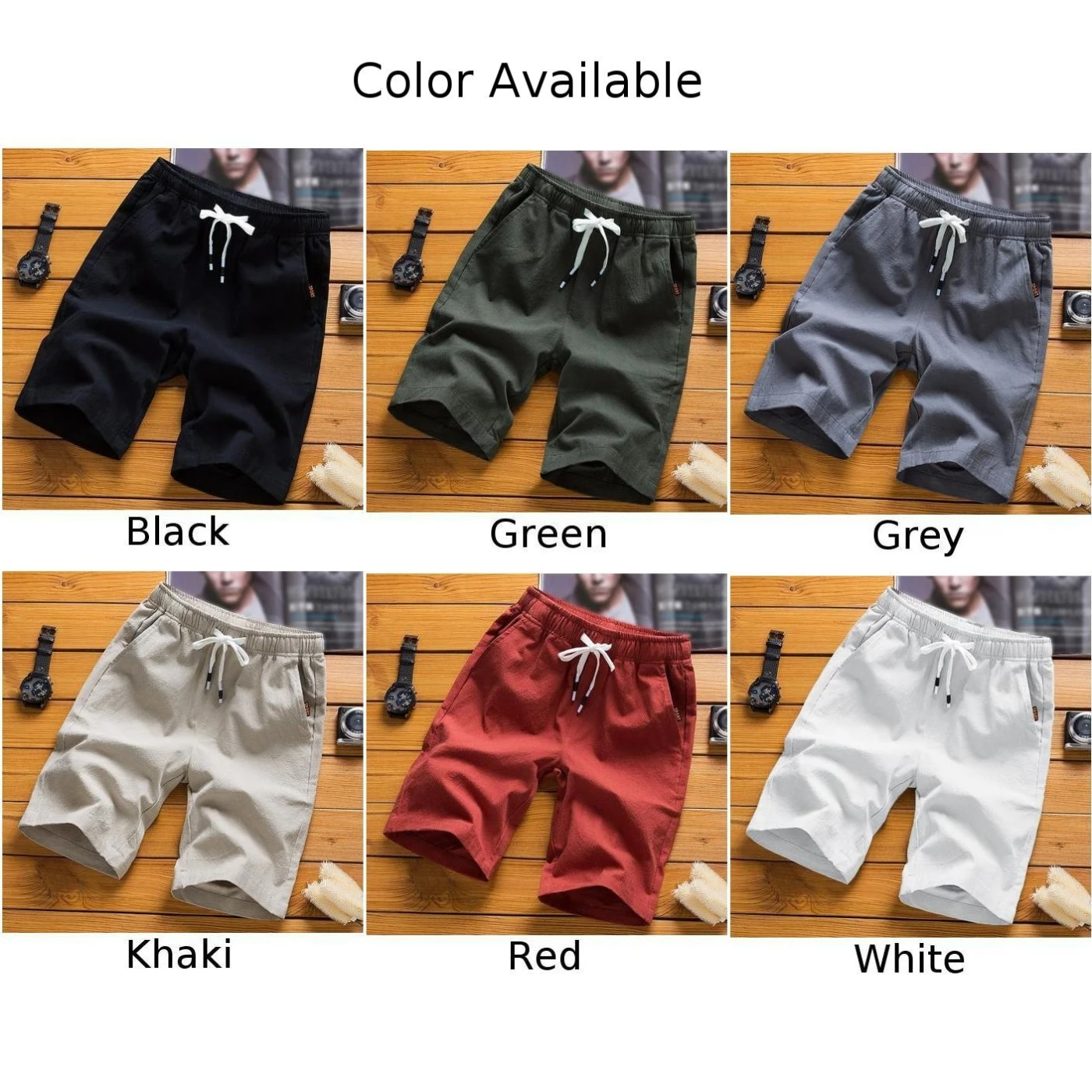 Men Daily Holiday Shorts Pants Beach Wear Breathable Casual Cotton Linen Drawstring Male Medium Waist Short Pants Shorts