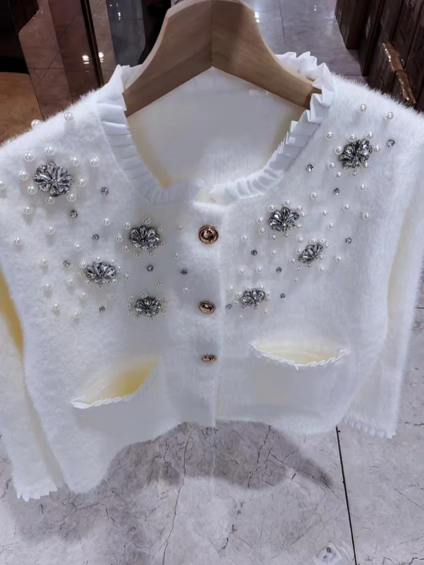 

Autumn Winter Elegant Sweater Coat Women Long Sleeve Embroidered Flares Single Breasted Knitted Cardigan Jacket Woman Clothing