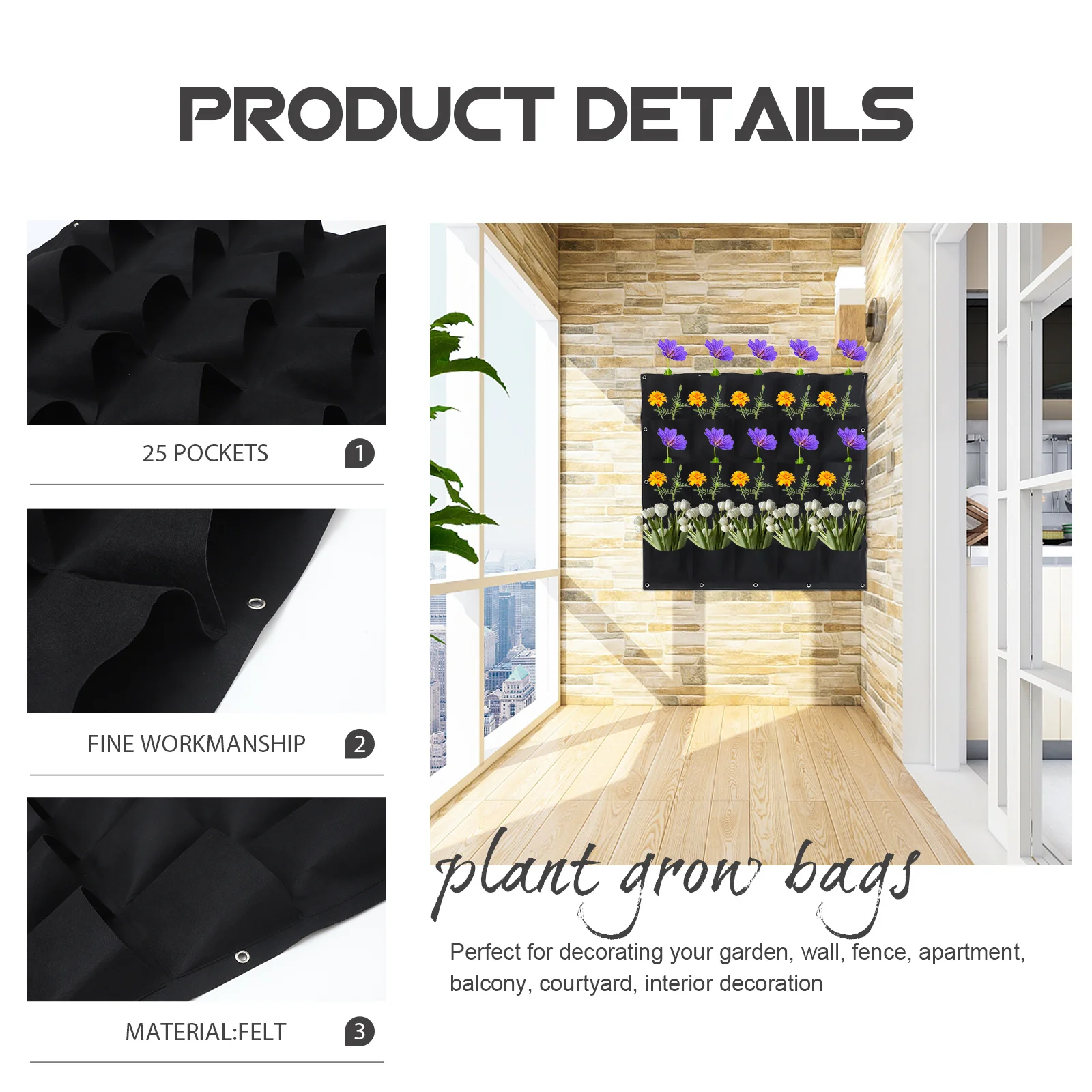 

Wall Hanging Plant Nursery Bag Weatherproof Vertical Hanging Planter Pockets Durable Outdoor Growing Planter Bag