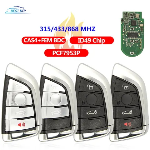 BESTKEYKeyless Go 자동차 키 Fob BMW 1 3 5 7 시리즈 X1 X3 X5 X6 X7 F CAS4 CAS4 + FEM 2011-2017 PCF7945 3/4 버튼 315/434/868MHZ