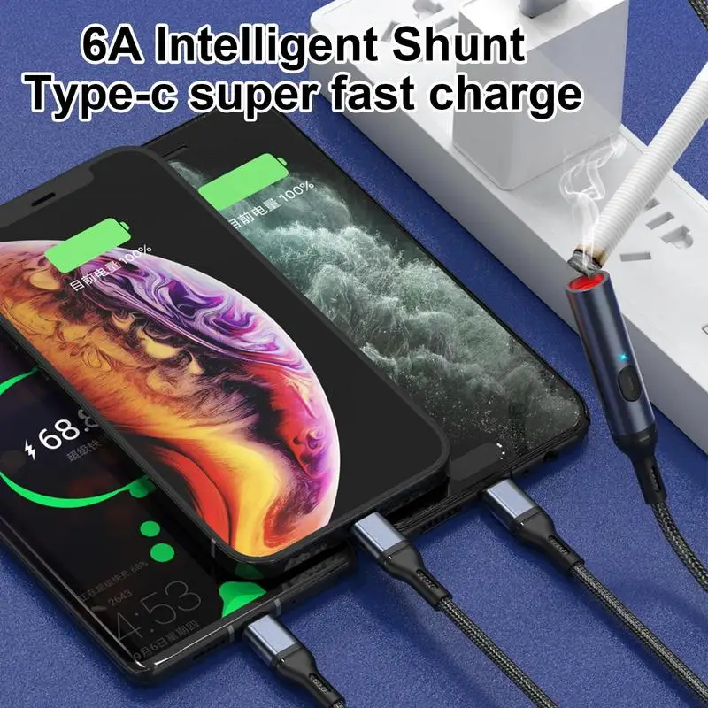 

Car Phone Charging Splitter Cable 2 In 1 C Charger Cable Fast Charging 6a Fast Charging Cable C Splitter Charging Cable With