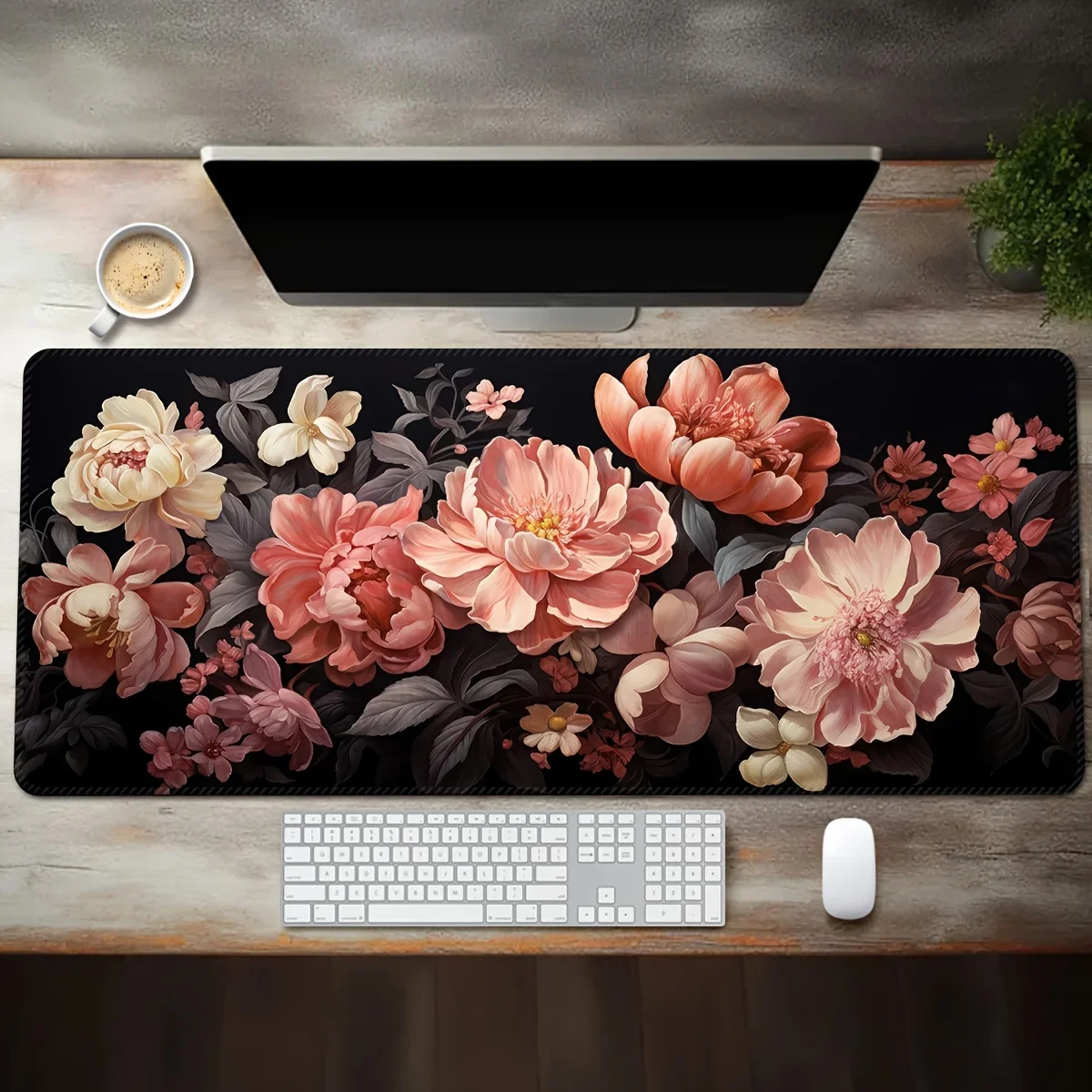 Flower Art Mouse Pad Large Spring Blooming Washable Non-Slip Rubber Base Extended Desk Mat Precision Locking Floral for Esports