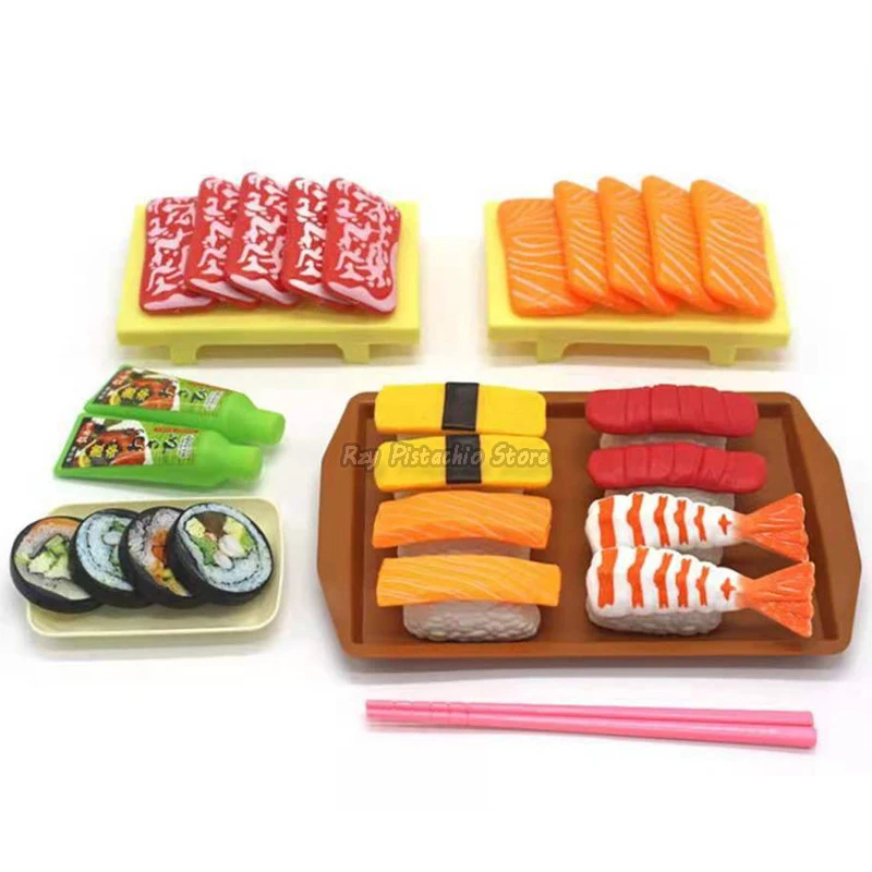 Kids Kitchen Simulation Barbecue Japanese Food Pretend Play Sushi Tuna Shrimp Wasabi Sashimi Toy Set Girl Boy Cooking Toys Model