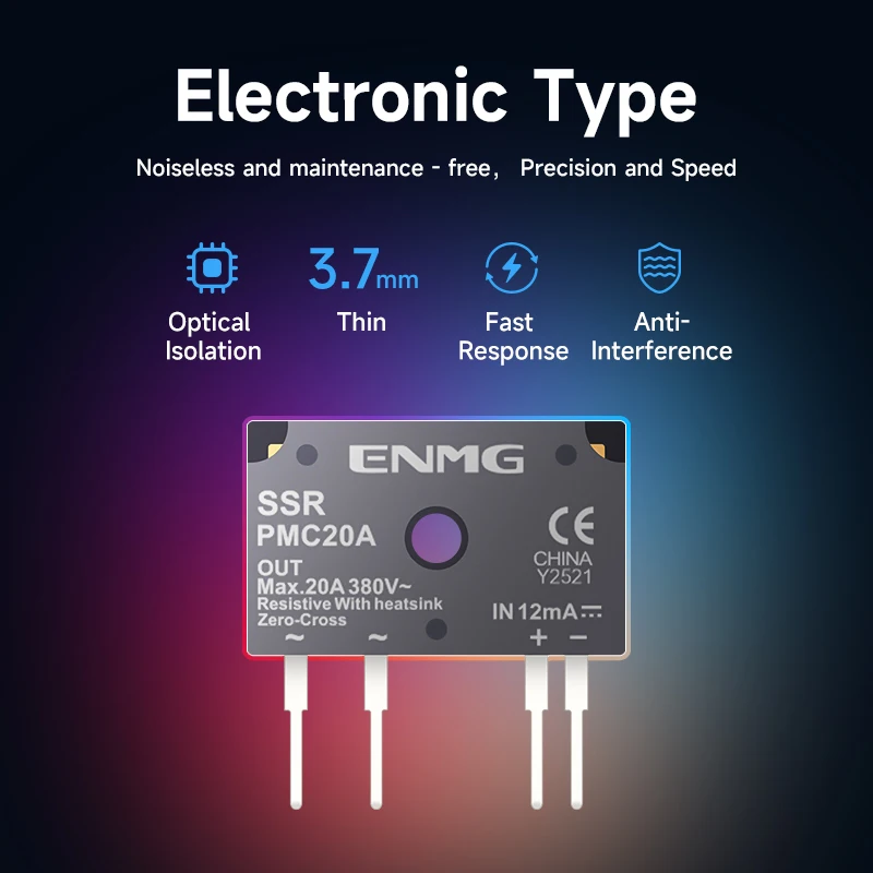 ENMG Miniature PCB Solid State Relay PMC Series, No Built-in Current-Limiting Resistor, Direct Control 380VAC 20A, Compact SSR M