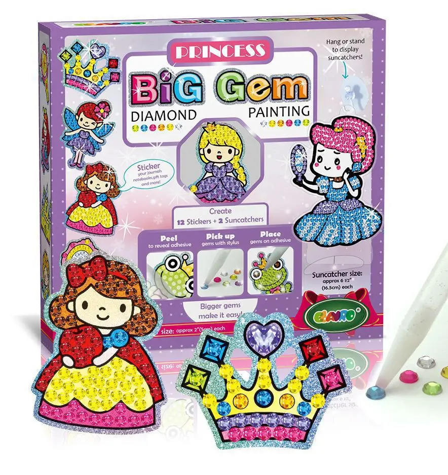 Kit di pittura diamante gemma per bambini con 12 adesivi e 2 ornamenti per finestre pittura fai da te arti e mestieri per bambini e principianti