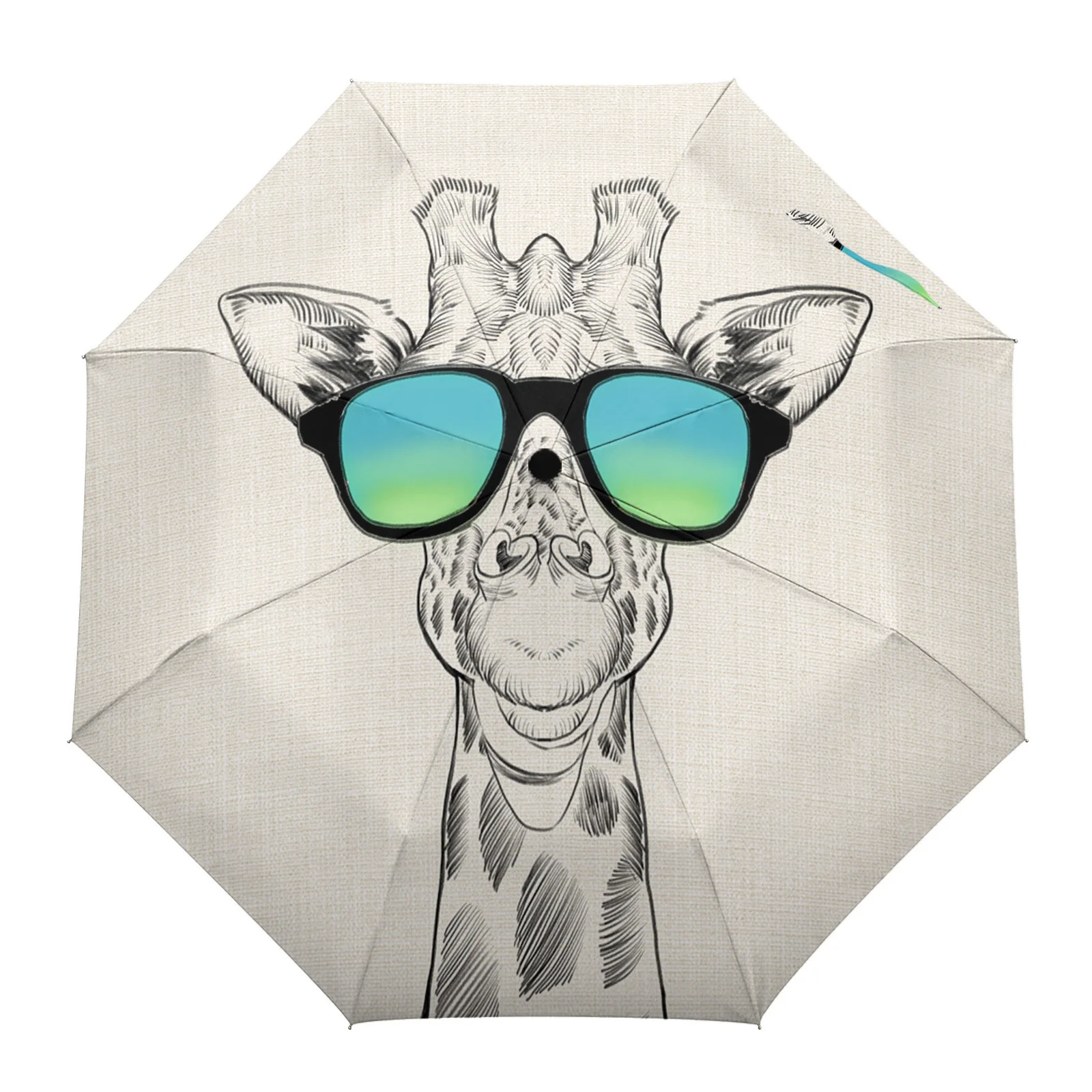 Animal Cartoon Giraffe Glasses Sketch Fully-automatic Umbrella for Outdoor Kids Adults Umbrella Foldable Eight Strand Umbrella