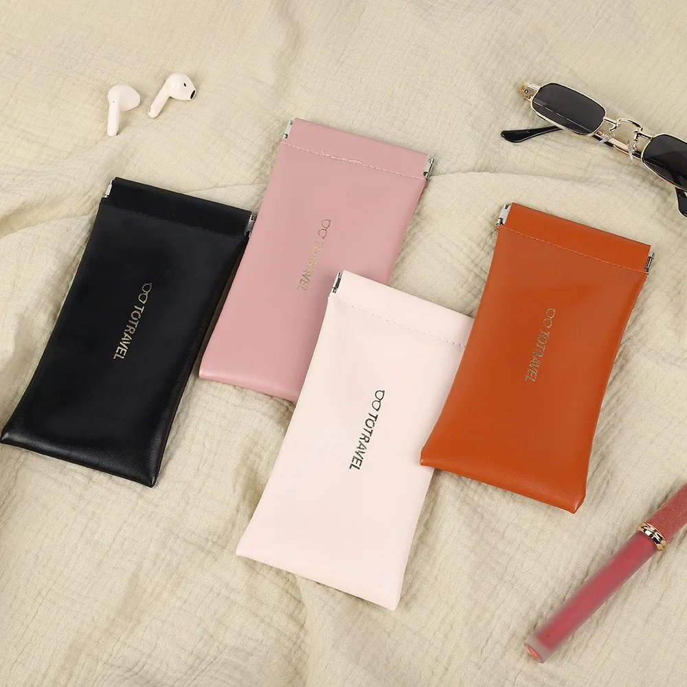 Pu Leather Self-closing Glasses Bag Makeup Bag Leaf Spring Bag Mini Cosmetic Bag Automatic Closed Earphone Bag Eyeglass Bag