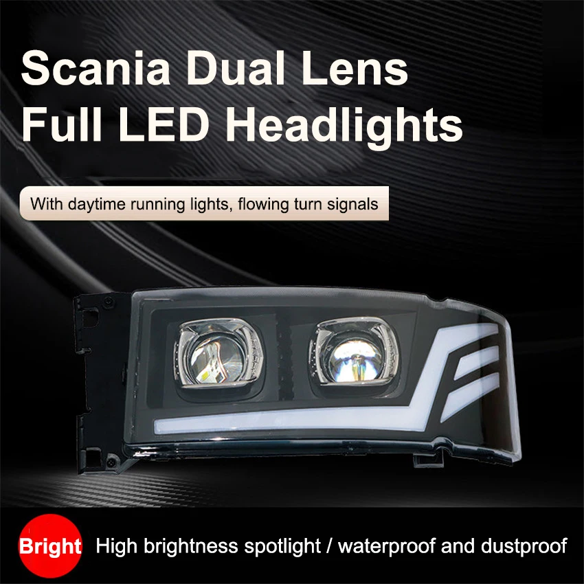 Farol LED Completo para Caminhão Scania G-series G440 G450 G480, Faróis LED Completos com Lente Dupla, Modificação de Caminhão