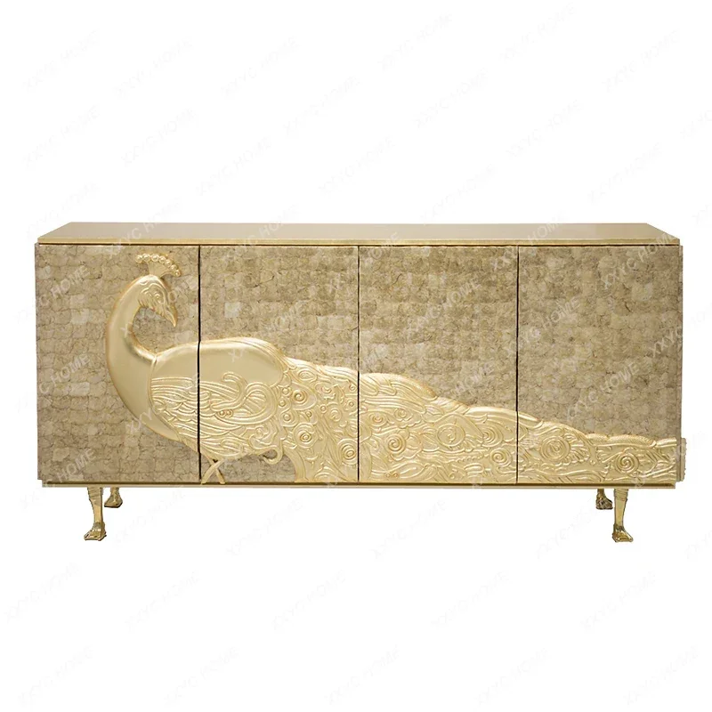 

light luxury solid wood gold peacock carved decorative cabinet Italian side storage TV cabinet