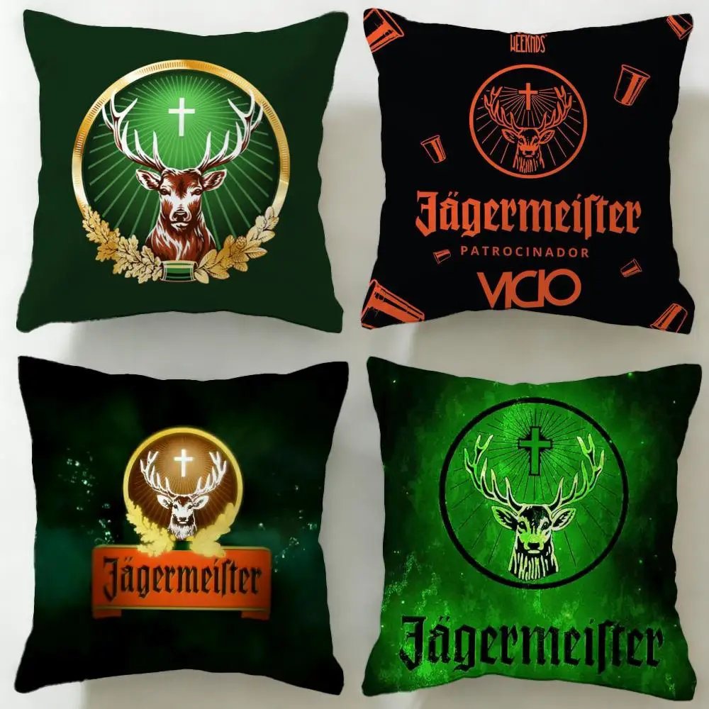 Funda de cojín de la marca clásica de bebidas Jagermeister, funda de almohada suave y fácil de lavar, versátil para sofá, cama, viajes y oficina