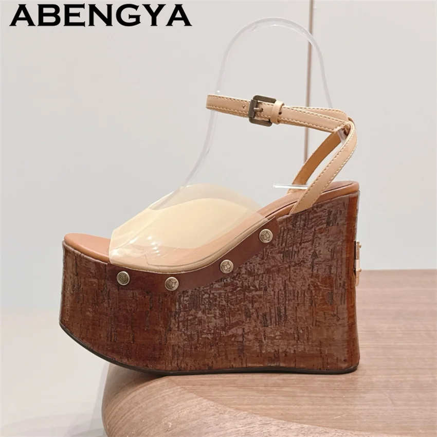 Clear PVC Thick Sole Platform Wedge Heel Sandals Women Transparent Open toe Punk Sandals Summer Trend Fashion Party Shoes Mujer