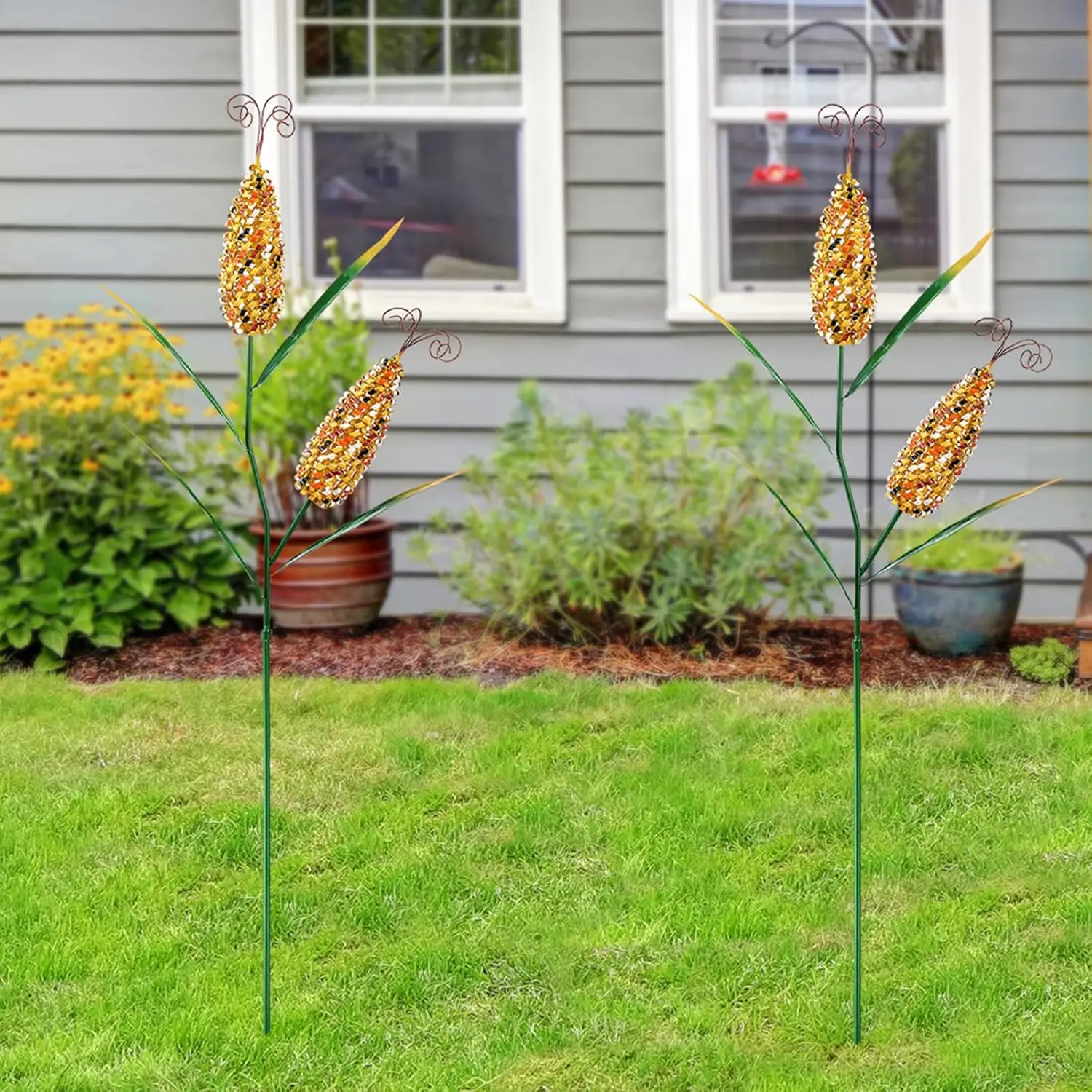 

2 Pcs Metal Corn Garden Stakes Fall Decor 40 Inch Corn Stalk Yard Sign Artificial Corn Stalks Decoration Outdoor for Pa